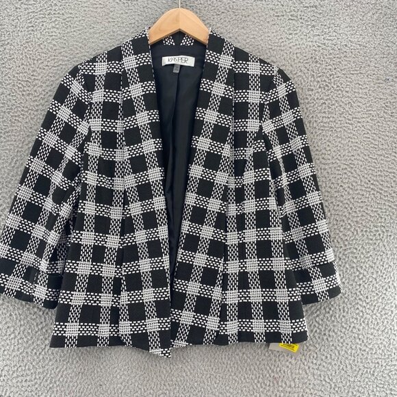 Kasper Blazer Womens 14 Wonderland Black Plaid Cuffed 3/4 Sleeve Shawl Lapel NWT - Picture 1 of 11